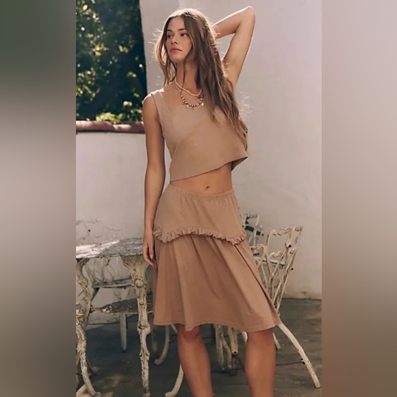 Free People Thea Skirt and Top Set in Sand Brown, Size Medium - Picture 1 of 9
